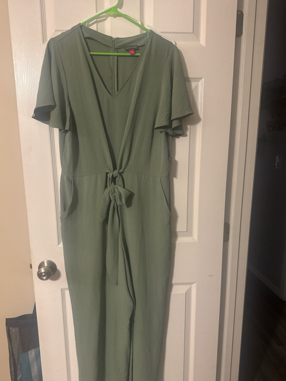 Vince Camuto Olive Green Tie-Front Jumpsuit